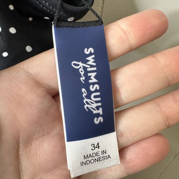 Swimsuits For All Plus Size 34 Black/White Dot Side Tie Blouson Tankini Top - Picture 10 of 16